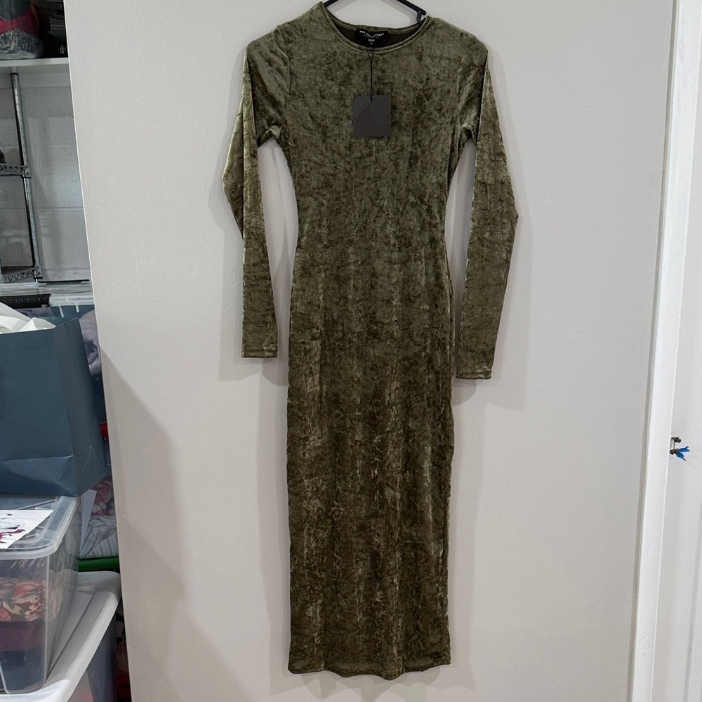 NWT See You Monday Olive green velvet Long Sleeve midi Dress